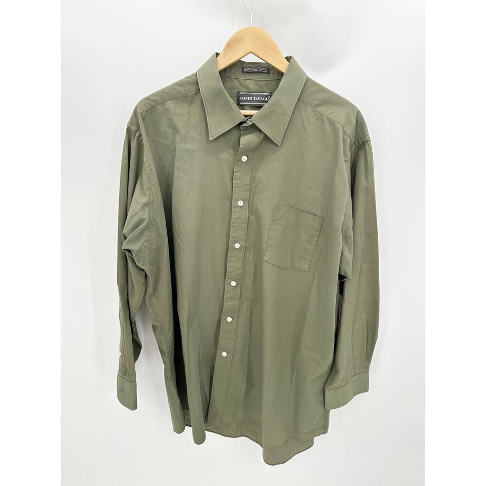 David Taylor Green Long Sleeve Collared Button Up Shirt Men's Size 18.5 34/35